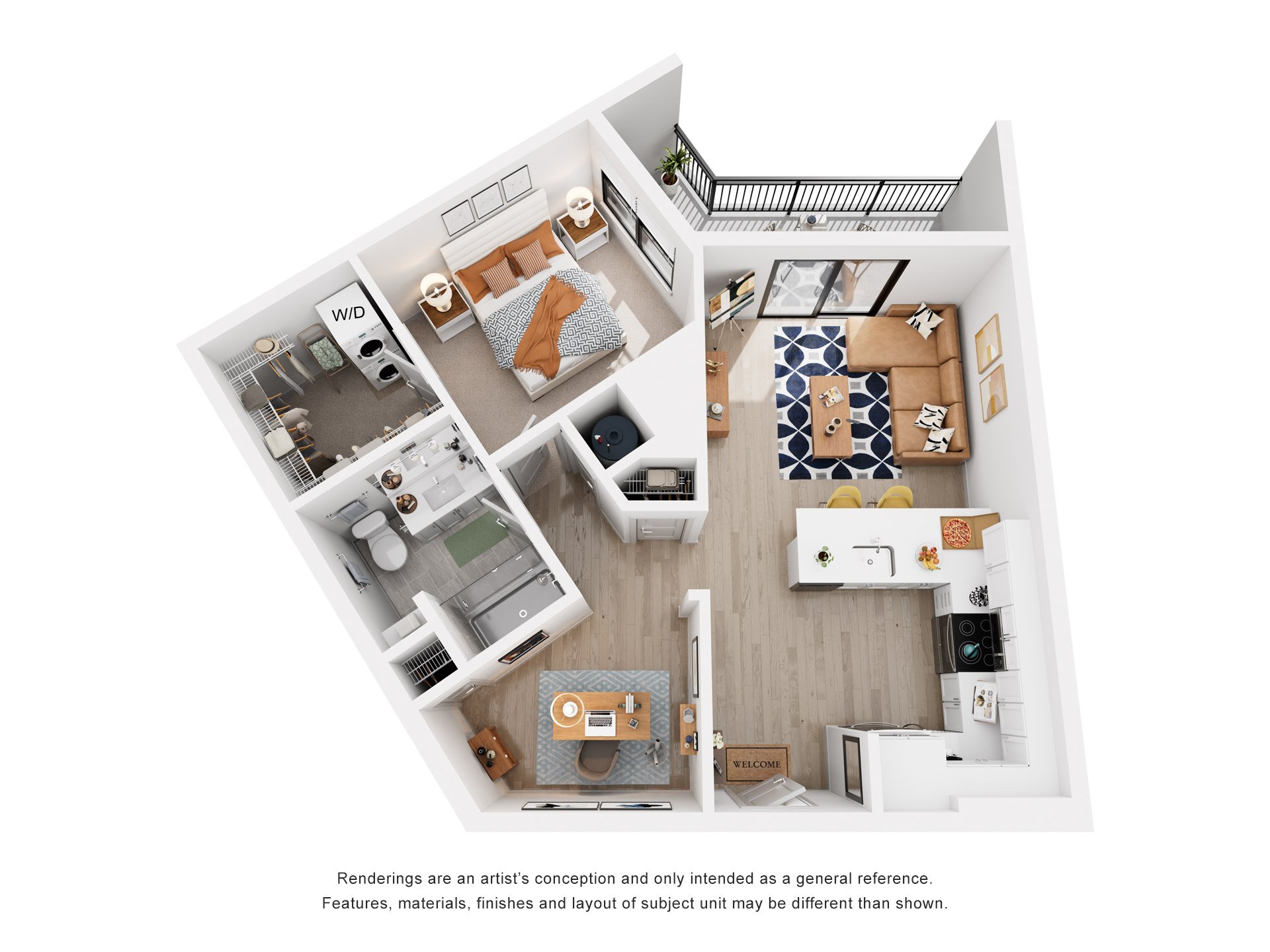 Floor plan for 1 bed, 1 bath, 797 sqft